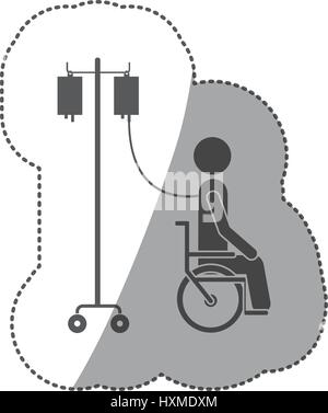 Pictogramme autocollant personne hospitalisée en monochrome en fauteuil roulant Illustration de Vecteur