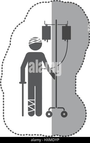 Pictogramme autocollant monochrome bandées personne hospitalisée Illustration de Vecteur