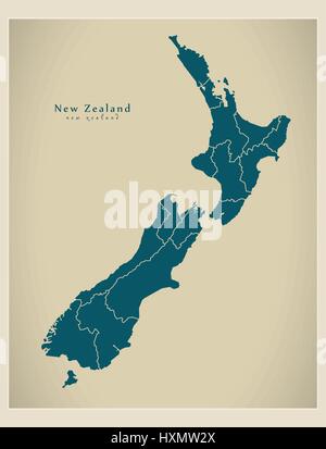 Carte moderne - Nouvelle Zélande avec les régions NZ Illustration de Vecteur