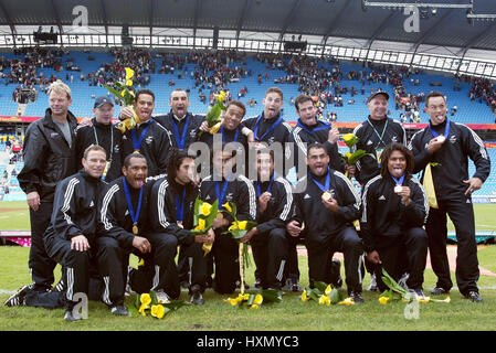 La NOUVELLE ZELANDE RUGBY 7'S TEAM NEW ZEALAND RU MANCHESTER EN ANGLETERRE 04 Août 2002 Banque D'Images