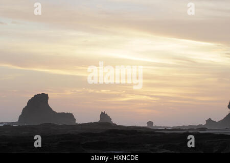 Waling couple sur une plage pendant la golden sunset Banque D'Images