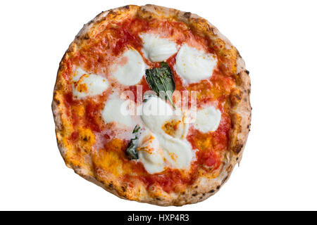 Une vraie pizza napolitaine margherita sur backgrund blanc Banque D'Images