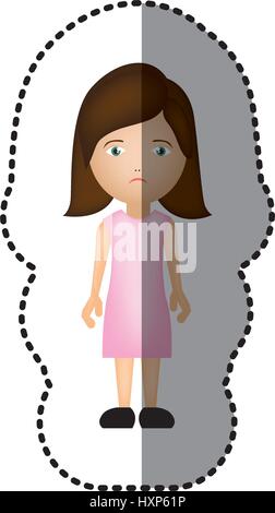 Sticker femme triste caricature colorée avec costume Illustration de Vecteur