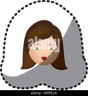 Sticker femme cartoon coloré visage expression souriante Illustration de Vecteur