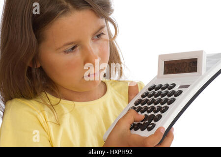 Calculatrice de poche avec les filles , Mädchen mit Taschenrechner Banque D'Images