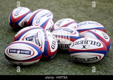 Ballons de RUGBY RBS 6 Nations ANGLETERRE RU RU RU V Pays de Galles Angleterre V PAYS DE GALLES ANGLETERRE LONDRES TWICKENHAM RU 12 Mars 2016 Banque D'Images