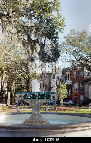 La fontaine commémorative allemande à Orléans Square à Savannah en Géorgie. Créé en 1815 en l'honneur de la victoire d'Andrew Jackson à la bataille de New Orle Banque D'Images