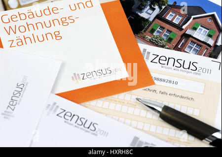 Documents à l'Zensus en 2011, de la construction et de télévision à compter, Unterlagen zum Zensus, Gebäude- und 2011 Wohnungszählung Banque D'Images