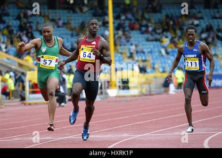 DWAIN CHAMBERS & D. CAMPBELL remporte le 100 mètres ALEXANDER STADIUM BIRMINGHAM ENGLAND 28 Juillet 2003 Banque D'Images