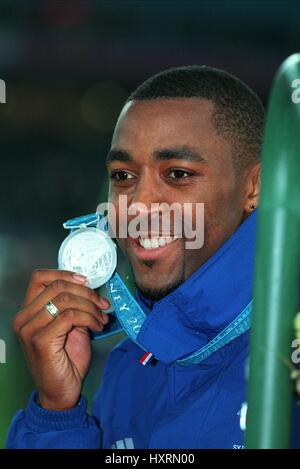 DARREN CAMPBELL à 200 mètres du stade olympique, AUX JEUX OLYMPIQUES DE SYDNEY SYDNEY SYDNEY AUSTRALIE 22 Septembre 2000 Banque D'Images
