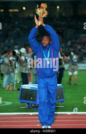 DARREN CAMPBELL à 200 mètres du stade olympique, AUX JEUX OLYMPIQUES DE SYDNEY SYDNEY SYDNEY AUSTRALIE 22 Septembre 2000 Banque D'Images