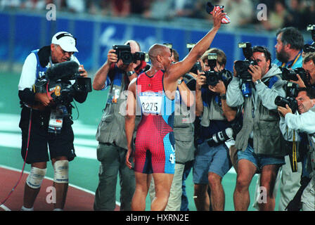 MAURICE GREENE à 100 mètres du stade olympique, AUX JEUX OLYMPIQUES DE SYDNEY SYDNEY SYDNEY AUSTRALIE 22 Septembre 2000 Banque D'Images