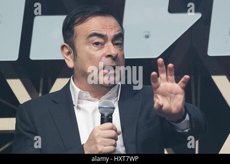 Tokyo, Japon. 30 mars 2017. Carlos Ghosn, Président Directeur Général de l'Alliance Renault-Nissan parle au cours de la caisse noire de l'événement 2017 de Tokyo le 30 mars 2017, Tokyo, Japon. Les 2 jours de l'événement dispose d'entrepreneurs en partageant leurs histoires et qui présentent leurs produits et services à Tokyo Big Sight. Credit : Rodrigo Reyes Marin/AFLO/Alamy Live News Banque D'Images