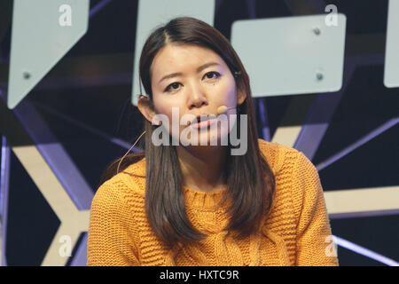 Tokyo, Japon. 30 mars 2017. Akiko PDG de Naka parle Wantedly au cours de la caisse noire de l'événement 2017 de Tokyo le 30 mars 2017, Tokyo, Japon. Les 2 jours de l'événement dispose d'entrepreneurs en partageant leurs histoires et qui présentent leurs produits et services à Tokyo Big Sight. Credit : Rodrigo Reyes Marin/AFLO/Alamy Live News Banque D'Images