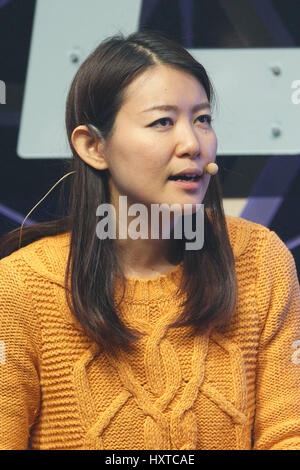 Tokyo, Japon. 30 mars 2017. Akiko PDG de Naka parle Wantedly au cours de la caisse noire de l'événement 2017 de Tokyo le 30 mars 2017, Tokyo, Japon. Les 2 jours de l'événement dispose d'entrepreneurs en partageant leurs histoires et qui présentent leurs produits et services à Tokyo Big Sight. Credit : Rodrigo Reyes Marin/AFLO/Alamy Live News Banque D'Images