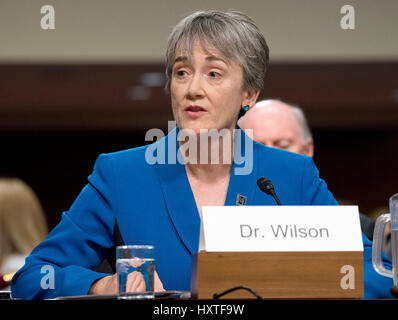 Washington, USA. 30Th Mar, 2017. L'ancien représentant des Etats-Unis Heather A. Wilson (Républicain du Nouveau Mexique) témoigne devant le Comité des forces armées du Sénat américain pour sa nomination pour être secrétaire de la Force aérienne sur la colline du Capitole à Washington, DC le jeudi 30 mars, 2017. Credit : MediaPunch Inc/Alamy Live News Banque D'Images