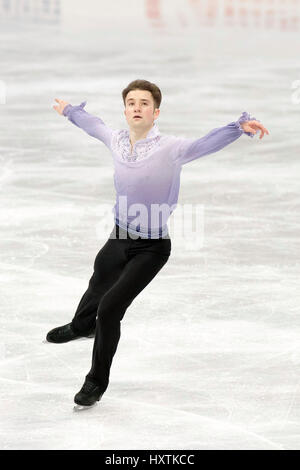 Misha Ge (UZB), 30 mars 2017 - Patinage Artistique : Misha ge d'Ouzbékistan effectue au cours de l'ISU World Figure Skating Championship 2017 le programme court à un aréna Hartwall à Helsinki, en Finlande. (Photo par Enrico Calderoni/AFLO) Banque D'Images