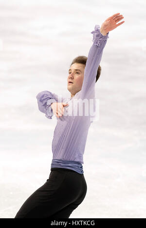 Misha Ge (UZB), 30 mars 2017 - Patinage Artistique : Misha ge d'Ouzbékistan effectue au cours de l'ISU World Figure Skating Championship 2017 le programme court à un aréna Hartwall à Helsinki, en Finlande. (Photo par Enrico Calderoni/AFLO) Banque D'Images