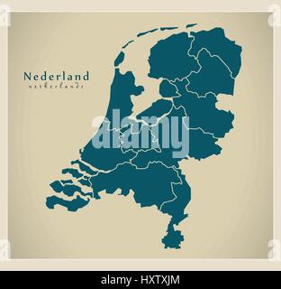 Carte moderne - Pays-Bas avec les provinces NL Illustration de Vecteur