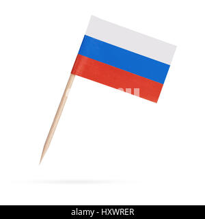 Drapeau miniature papier la Russie. Isolé sur fond blanc.avec ombre ci-dessous Banque D'Images