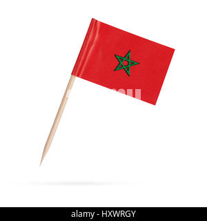 Drapeau miniature papier Maroc. Pointeur drapeau marocain isolé sur fond blanc. Avec ombre ci-dessous Banque D'Images