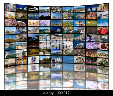 Mur vidéo concept faite de beaucoup de différentes photos représentant un écran LCD ou LED TV Banque D'Images