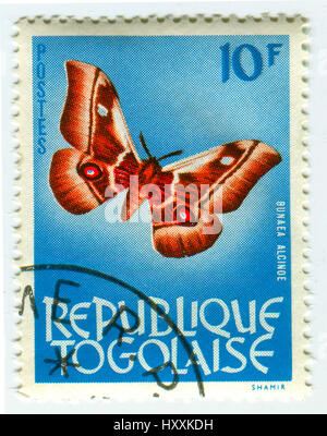 GOMEL, BÉLARUS, 27 mars 2017, de timbres en Togo montre image de l'Bunaea Alcinoe, vers 1980. Banque D'Images