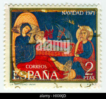 GOMEL, BÉLARUS, 30 mars 2017, de timbres en Espagne montre, vers Noël 1971. Banque D'Images