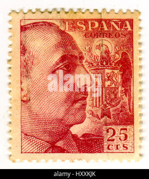 GOMEL, BÉLARUS, 30 mars 2017, de timbres en Espagne montre Francisco Franco Bahamonde était un général espagnol qui a régné sur l'Espagne comme un mémo vocal militaire Banque D'Images