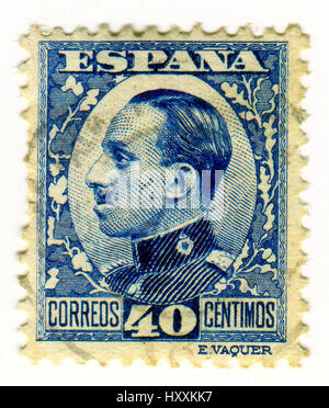 GOMEL, BÉLARUS, 30 mars 2017, de timbres en Espagne montre Alfonso XIII était roi d'Espagne de 1886 jusqu'à la proclamation de la Seconde République en Banque D'Images