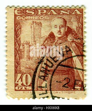 GOMEL, BÉLARUS, 30 mars 2017, de timbres en Espagne montre Francisco Franco Bahamonde était un général espagnol qui a régné sur l'Espagne comme un mémo vocal militaire Banque D'Images