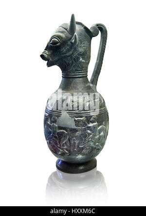 6e siècle avant J.-C. Bull étrusque dirigé bucherro oinochoe style, ou cruche de vin, faites en Chuisi, inv 3190, Musée Archéologique National de Florence, Italie , Banque D'Images