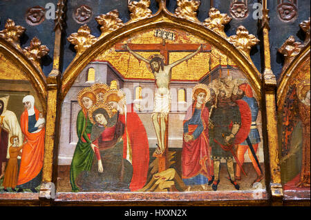 Panneau peint gothique retable de Saint Stephen par Jaume Serra. Tempera, la feuille d'or et plaque de métal sur le bois. Circa 1385.MANC inv no : 003947-TCMA Banque D'Images