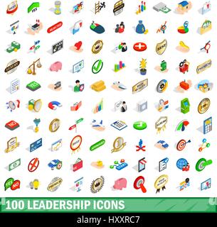 Leadership 100 icons set, style 3D isométrique Illustration de Vecteur