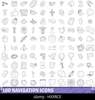 100 icônes de navigation, définir le style contour Illustration de Vecteur