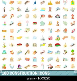 100 icônes de construction set, cartoon style Illustration de Vecteur