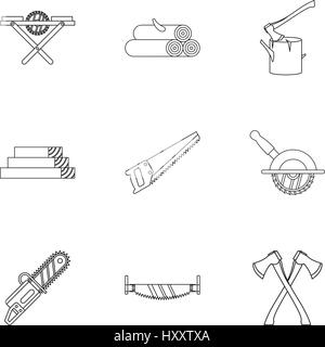 Bois de sciage icons set style du contour, Illustration de Vecteur