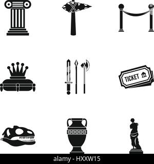 Musée historique, le style simple icons set Illustration de Vecteur