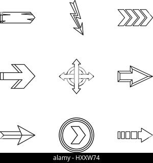 Types de flèches icons set style du contour, Illustration de Vecteur