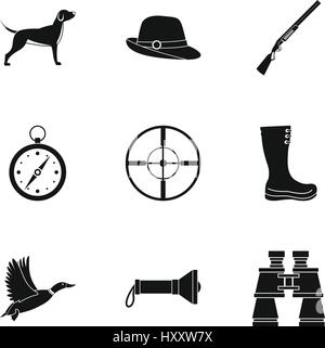 La chasse en forêt, le style simple icons set Illustration de Vecteur