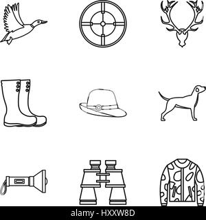 La chasse des animaux icons set style du contour, Illustration de Vecteur