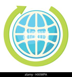 Globe et icône représentant une flèche verte, style cartoon Illustration de Vecteur