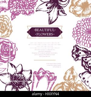 De belles fleurs - couleur composite dessiné à la main flyer. Illustration de Vecteur