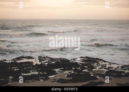 Vagues se brisant sur le rivage au coucher du soleil. De l'Oregon, USA. Banque D'Images