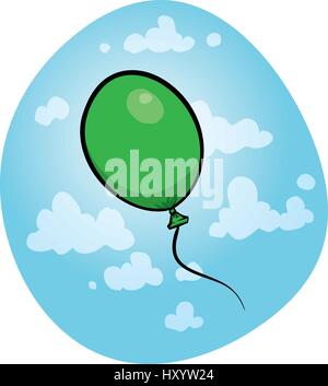 Un dessin animé ballon flottant dans le ciel bleu. Illustration de Vecteur