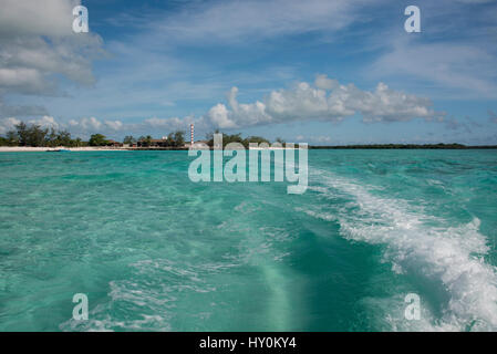 Les Seychelles, l'Océan Indien, l'île d'Aldabra Atoll d'Aldabra, Groupe, Picard Island aka West Island. Boat Service à la Station de recherche à distance. L'UNESCO Banque D'Images