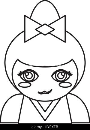 Poupée kokeshi portrait contours Illustration de Vecteur