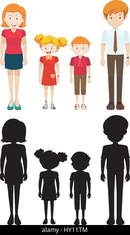 Les membres de la famille en silhouette et illustration couleur Illustration de Vecteur