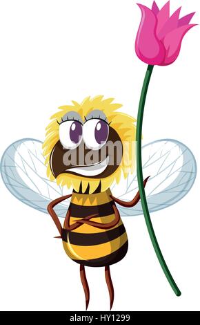 Cute bee holding rose fleur illustration Illustration de Vecteur