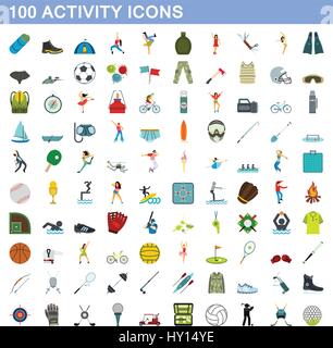 Activité 100 icons set, style plat Illustration de Vecteur